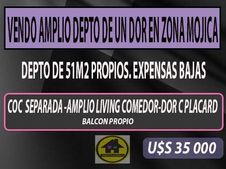 VENDO AMPLIO DEPTO DE UN DOR EN ZONA MOJICA
