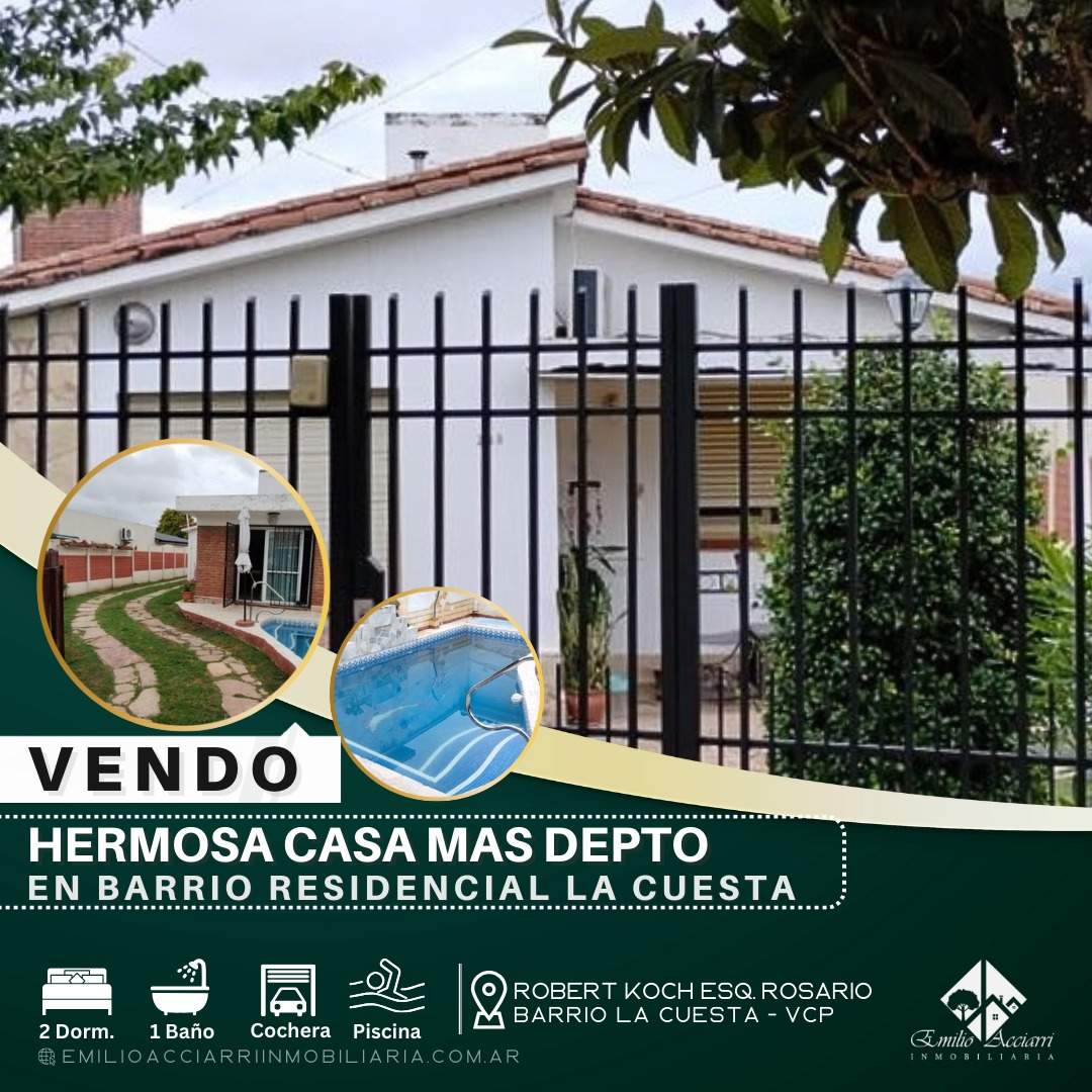 OPORTUNIDAD VENDO CHALET CON PILETA  CON CALDERA Y DEPARTAMENTO EN BARRIO LA CUESTA