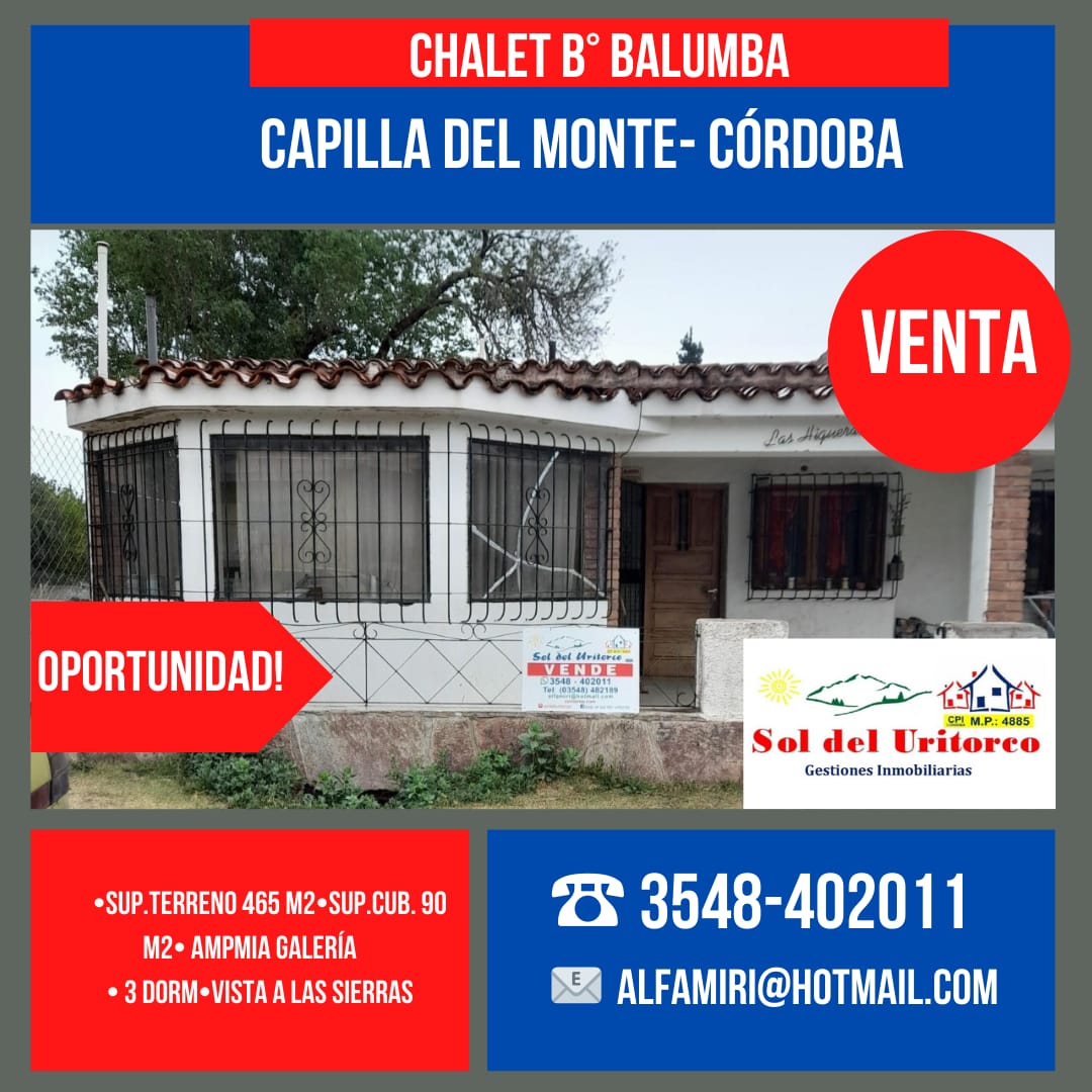 VENTA CHALET-CAPILLA DEL MONTE-B° BALUMBA