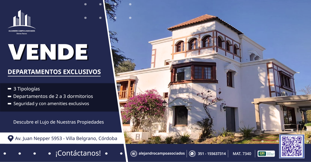 VENDE DEPARTAMENTOS EXCLUSIVOS  en Villa Belgrano