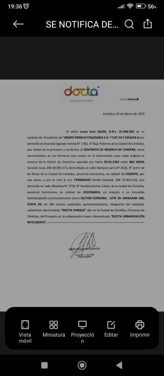 Lote en barrio Docta