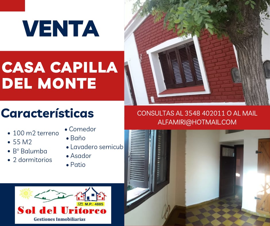 VENTA CASA-CAPILLA DEL MONTE- BARRIO BALUMBA-2 DORMITORIOS