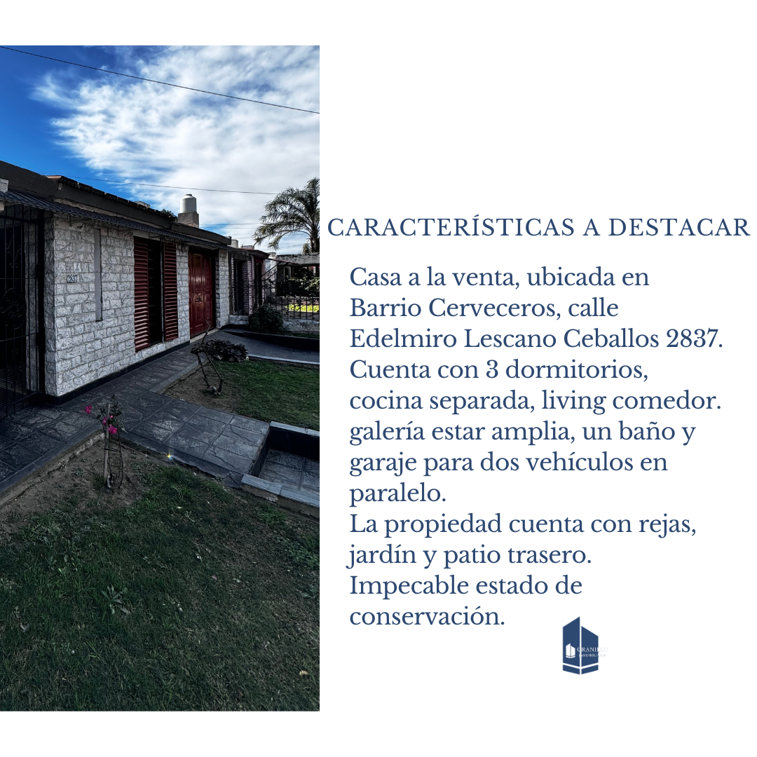 CASA DE 2 DORMITORIOS EN VENTA. BARRIO CERVECEROS.  NO APTO CRÉDITO HIPOTECARIO.