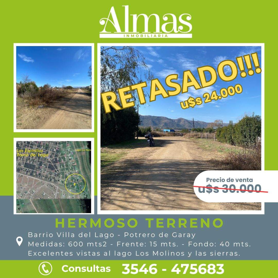 Venta de hermoso Terreno en zona del lago de Los Molinos