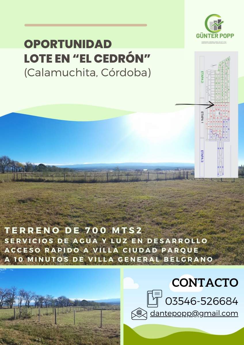 Lote 700 mts2 Villa Ciudad Parque loteo El cedrón