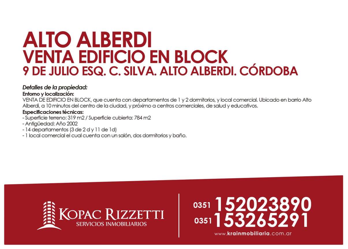 ALTO ALBERDI - VENTA EDIFICIO EN BLOCK