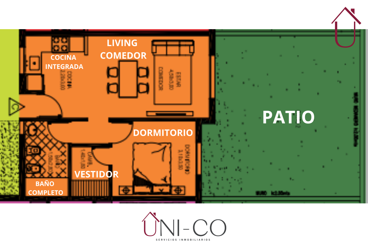 VENTA. DEPARTAMENTO A ESTRENAR. 1 DORMITORIO CON VESTIDOR. PATIO CON PASTO. ALBERDI. CÓRDOBA.