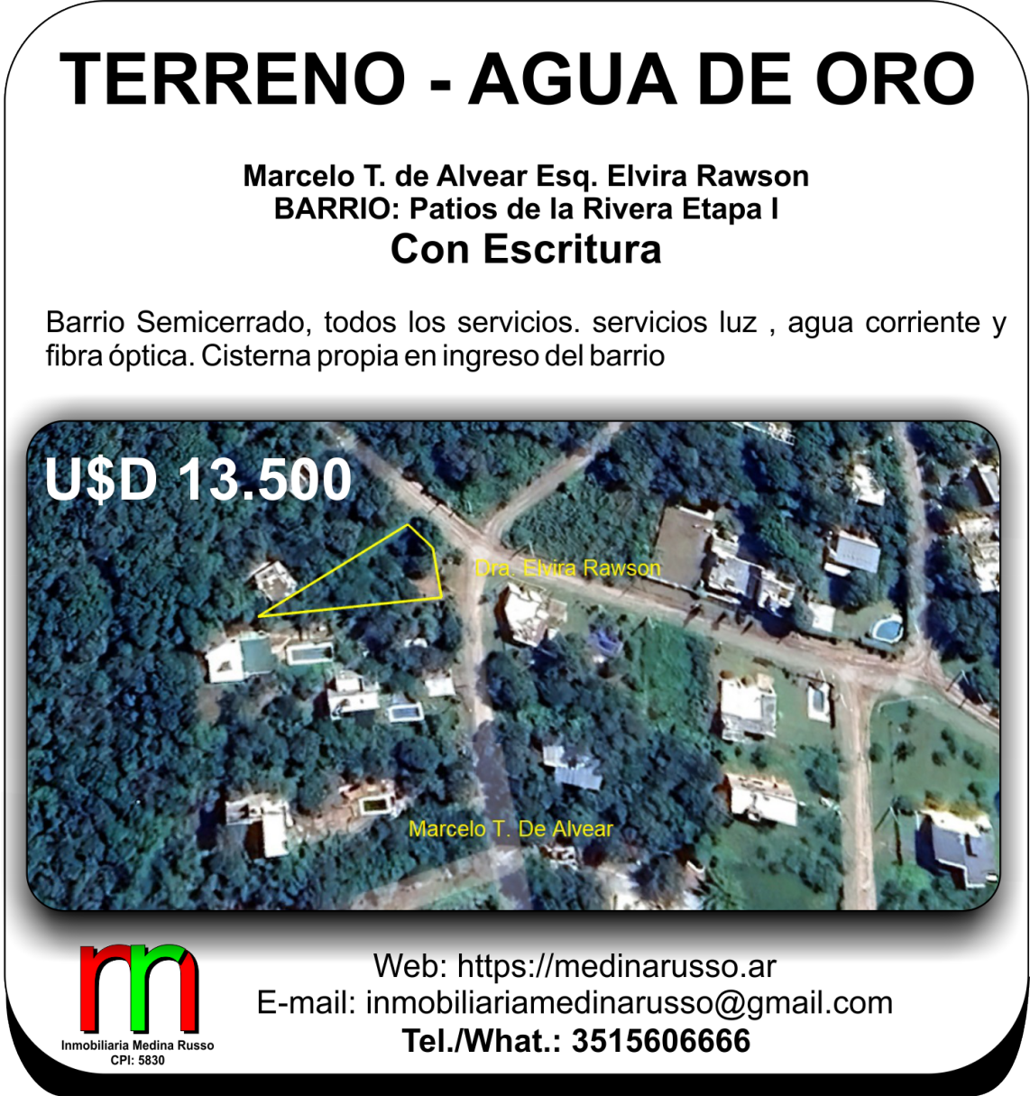TERRENO DE 491m2 - AGUA DE ORO