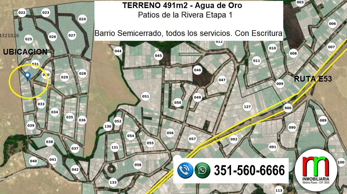 TERRENO DE 491m2 - AGUA DE ORO