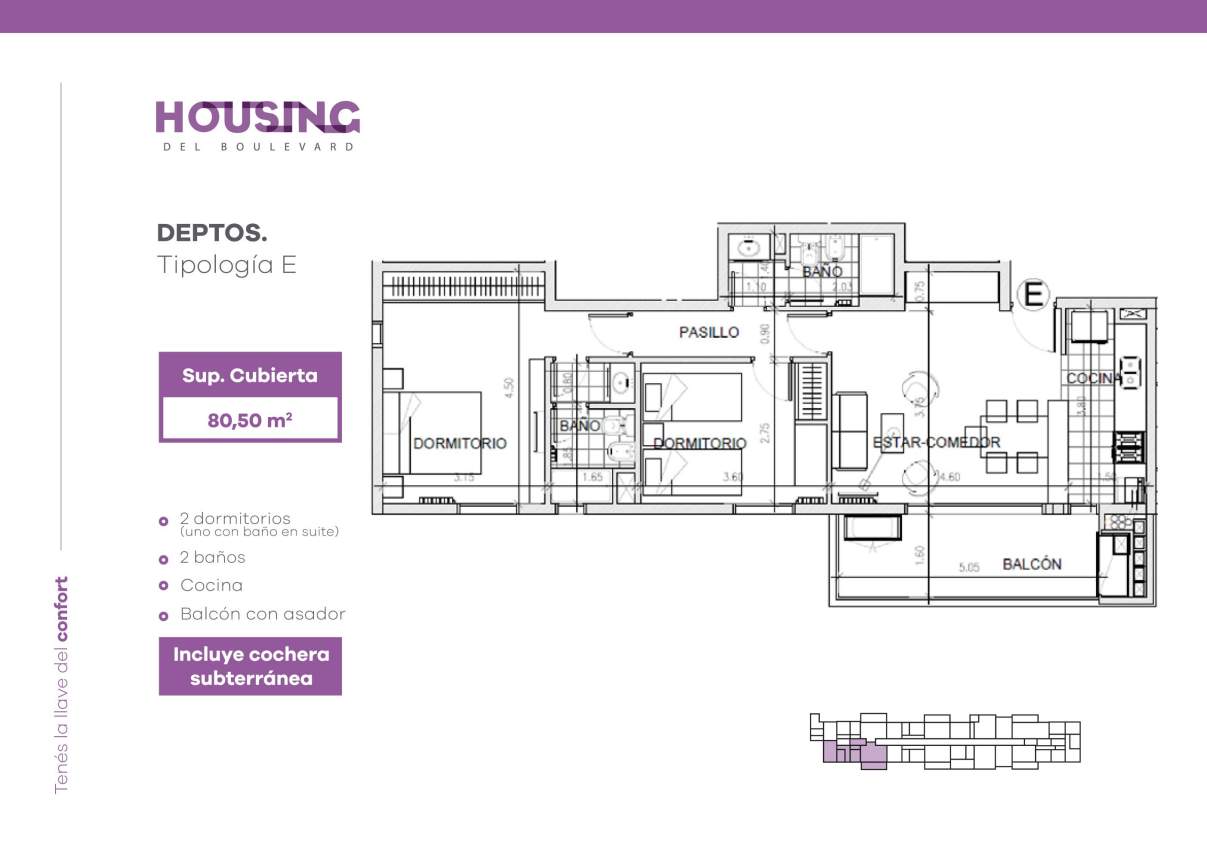 Vendó departamento dos dormitorios en housing del boulevard (docta urbanización inteligente)