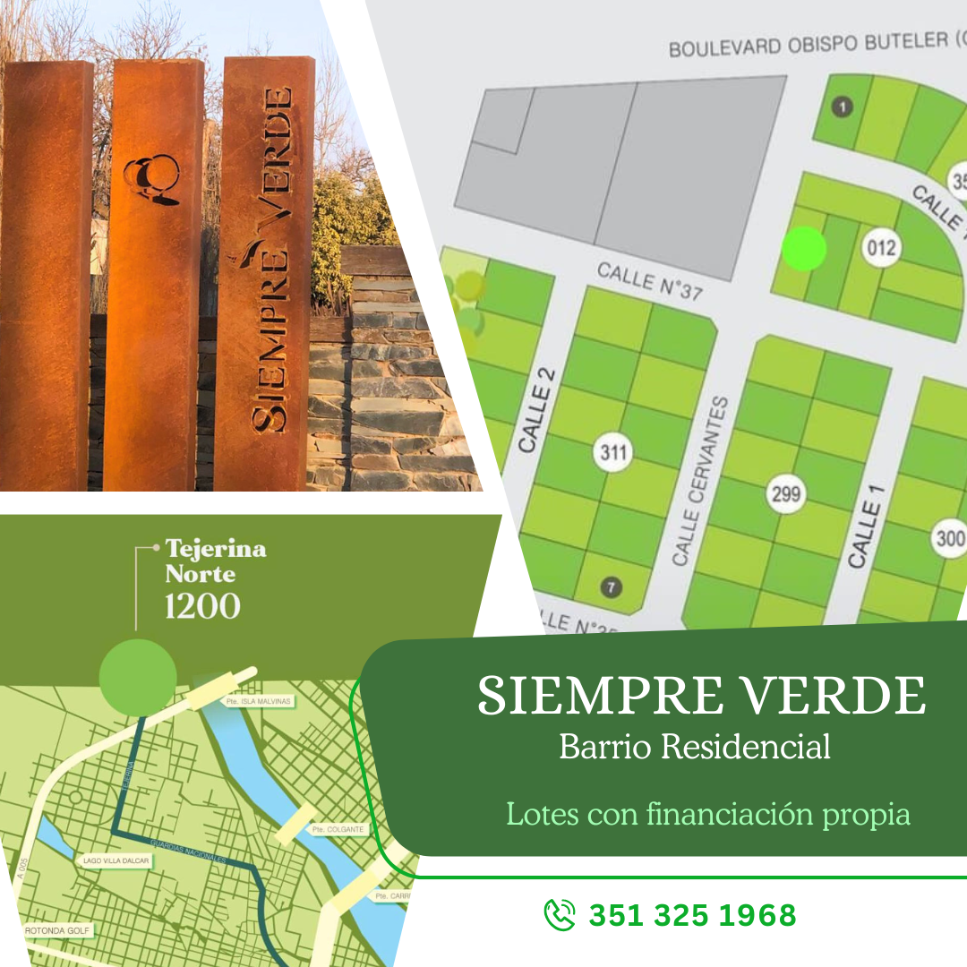 DUEÑO VENDE LOTE EN RÍO CUARTO BARRIO SIEMPRE VERDE OPORTUNIDAD DE INVERSIÓN CON FINANCIACIÓN