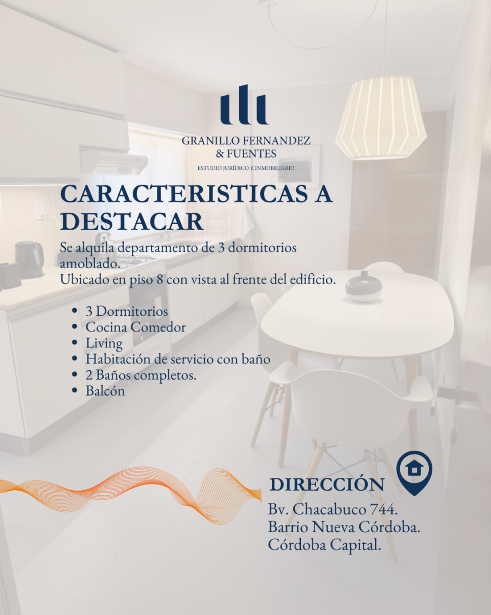 SE ALQUILA DEPARTAMENTO DE 3 DORMITORIOS AMOBLADO EN NUEVA CÓRDOBA
