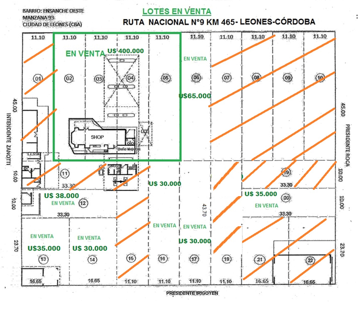 VENDO LOTES (3) EN B ENSANCHE OESTE, LEONES , DEPTO MARCOS JUAREZ