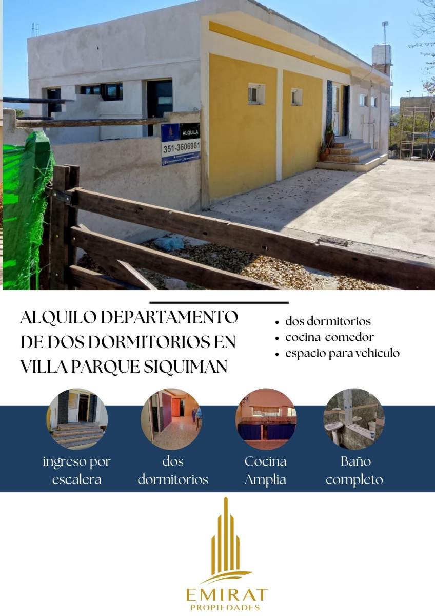 Alquilo Dpto de 2 Dorm. en Villa Parque Siquiman (Sierras de Cordoba)