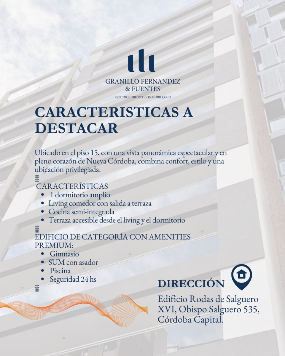 VENTA  DEPARTAMENTO 1 DORMITORIO  OBISPO SALGUERO 535  NUEVA CÓRDOBA