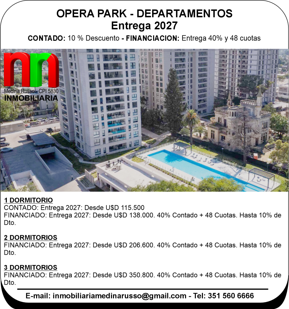 OPERA PARK - DEPARTAMENTOS Y COCHERAS EN VENTA