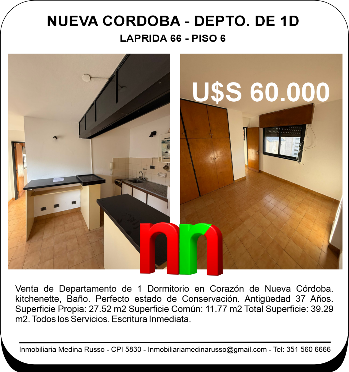 NUEVA CORDOBA - VENTA DEPARTAMENTO 1D
