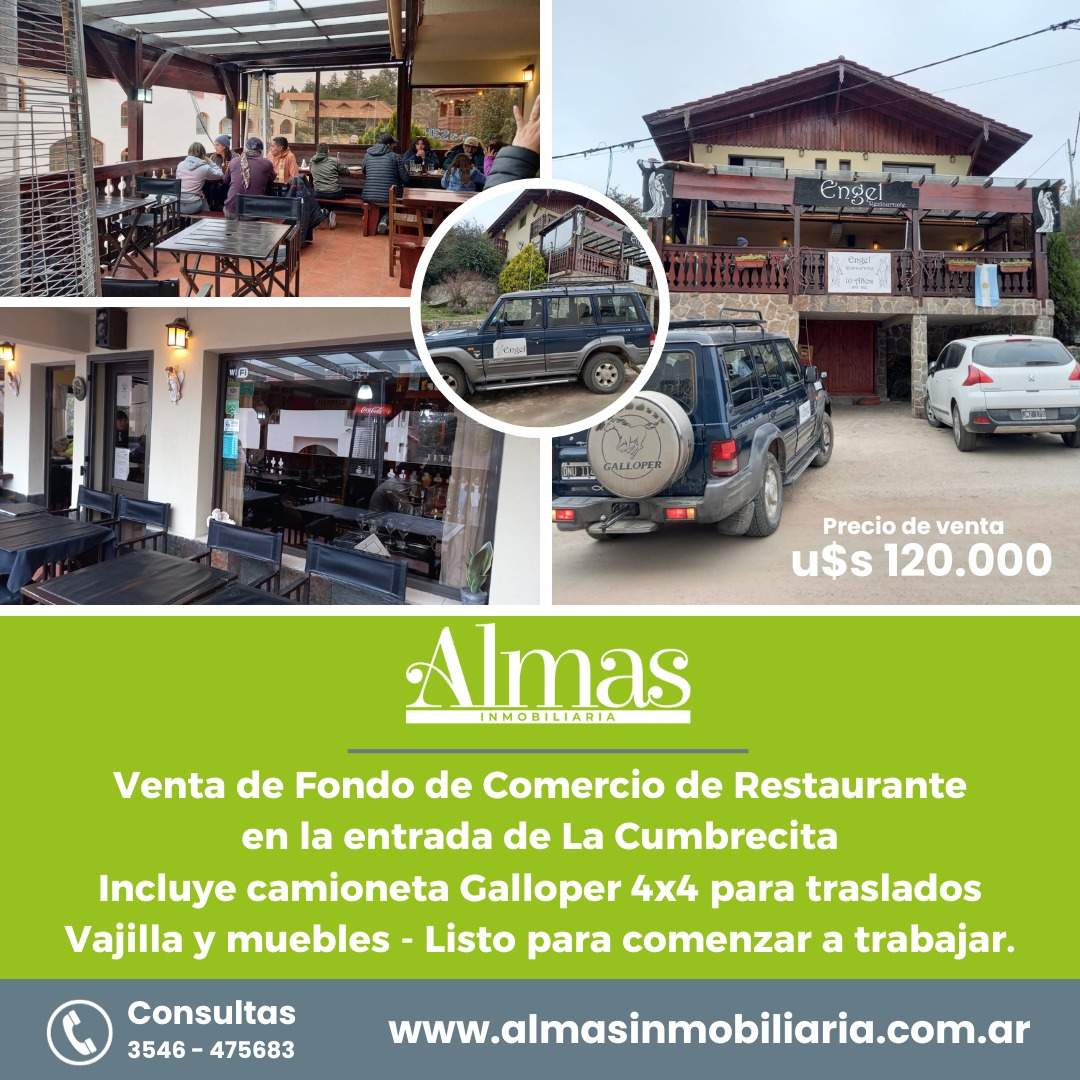 Venta de fondo de comercio de restaurante en La Cumbrecita