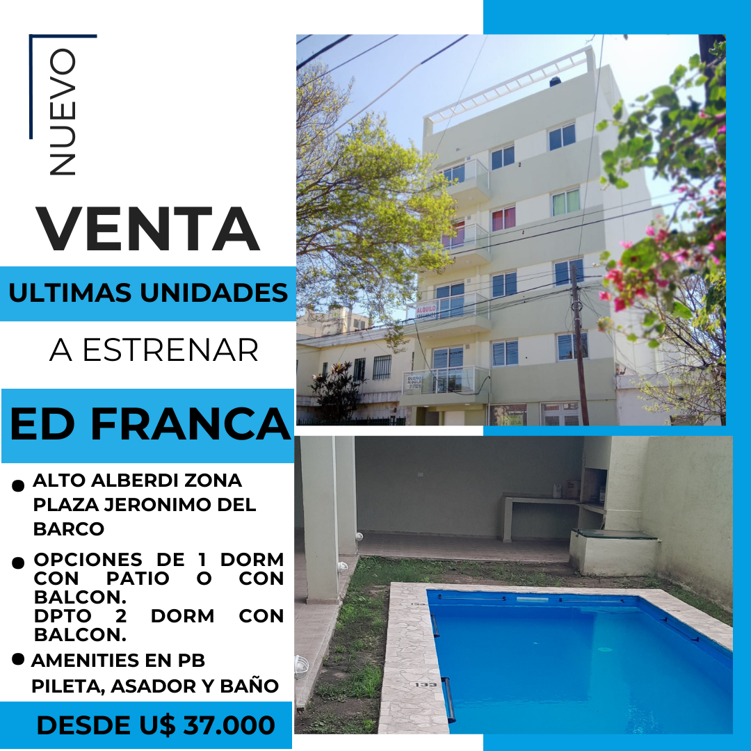 Dpto en Venta Alto alberdi 1 dormitorio, quincho y pileta en PB
