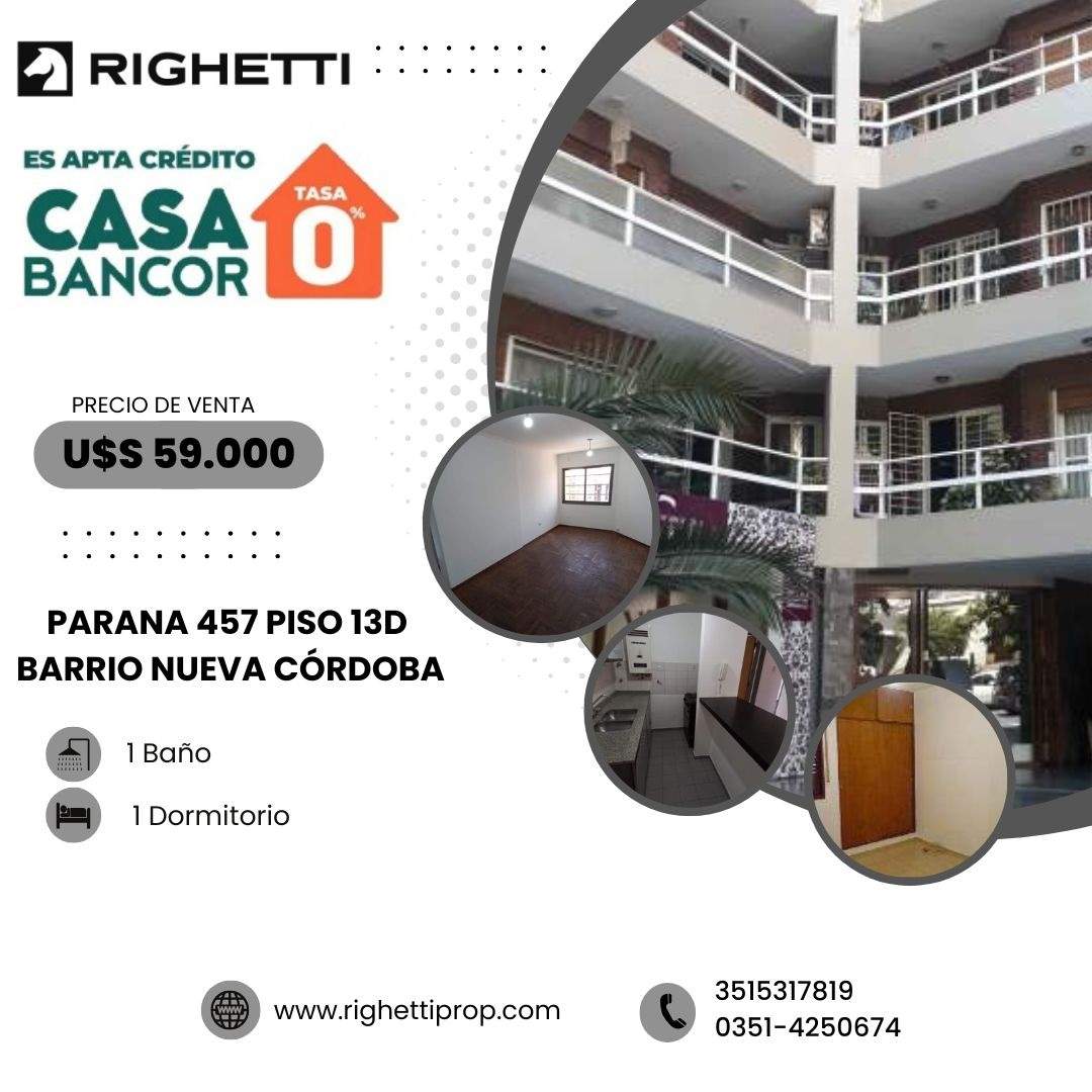 VENTA DEPARTAMENTO 1 DORMITORIO NUEVA CORDOBA APTA BANCOR